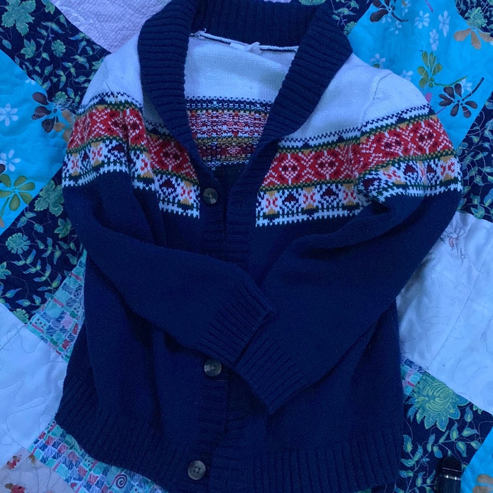 navy blue print sweater